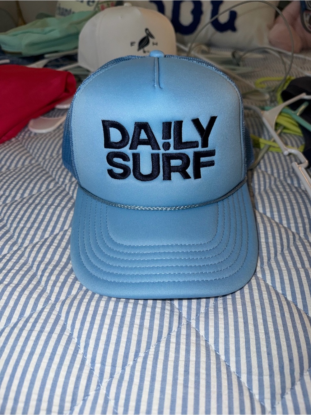 Daily Drills Light Blue "DAILY SURF" Trucker Hat with Navy Embroidery